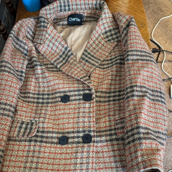 On Trend! Chartou Double-Breasted Plaid Pea Coat Like New Size M - Picture 6 of 8